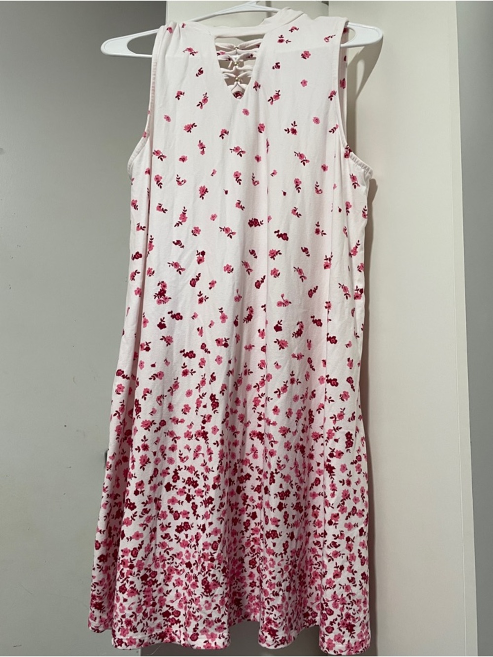 No Boundaries White Tank Dress with Pink Floral Lattice Back
